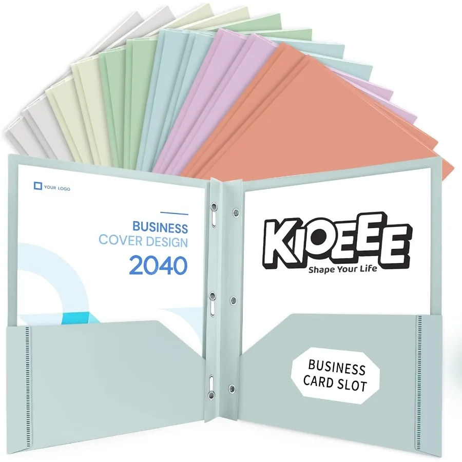 

Folders with Pots and Prongs12 Pack Heavy Duty Plastic Pot Folders with 3 Prongs and Business Card Slot Fit Letter Size Paper A