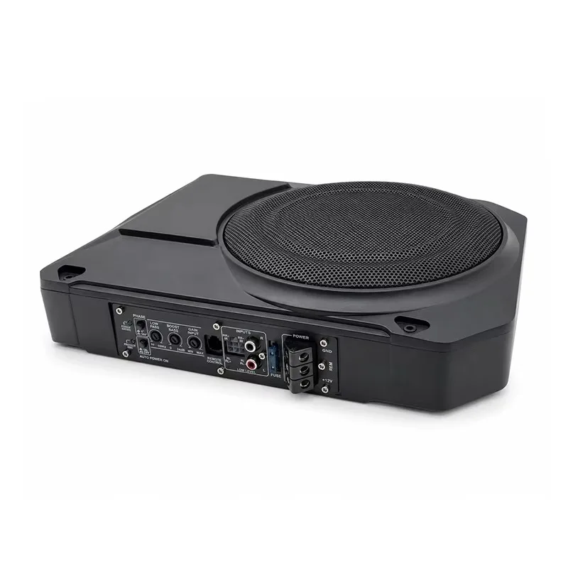 Professional 10 Inch Active Under Seat Subwoofer 180W Built In Amplifier Die Cast Aluminum Slim Body For Car Audio System