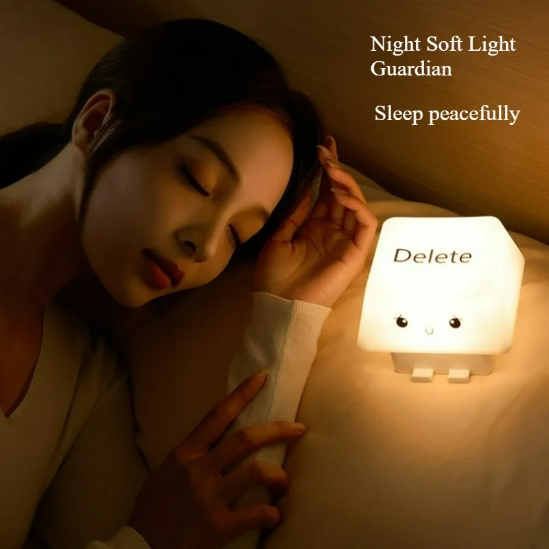 Cute Delete Keycap Mood Light Decompression Creative Retractable Phone Holder USB Charging Home Bedroom Bedside Night Light