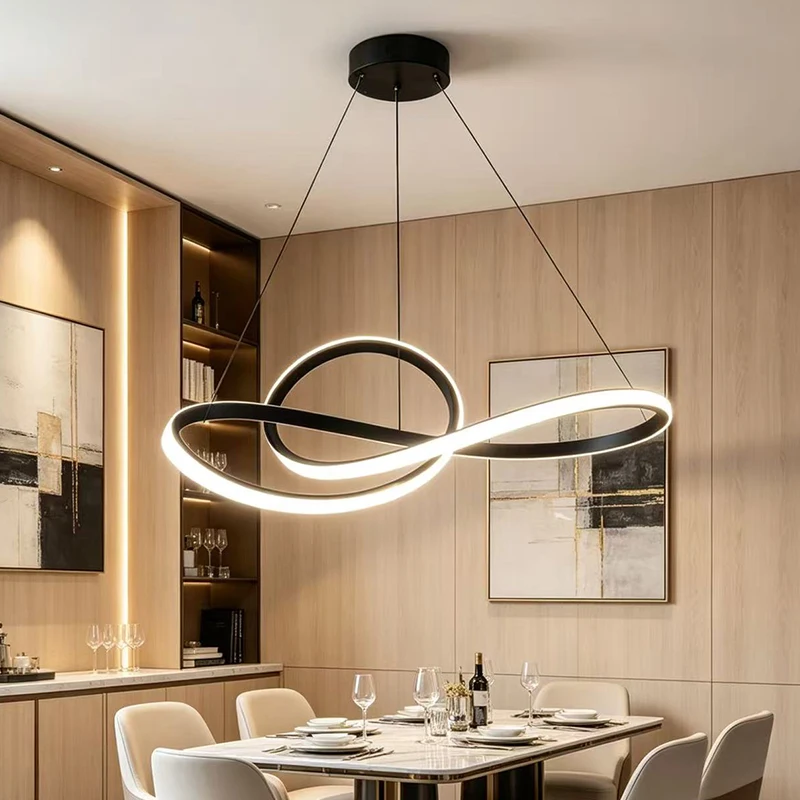 Modern Round LED Chandelier Black/Gold Dimmable Pendant Light for Kitchen Living Room