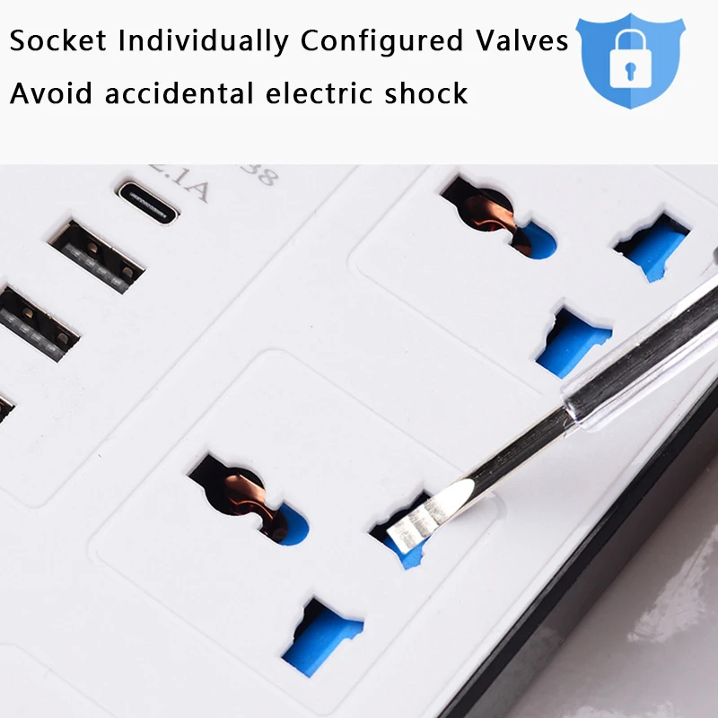 Univeras 2m EU US UK Plug Power Strip AC Outlet Multitap Extension Cord Electrical Socket with Type C USB Port Charge Adapter