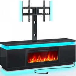 Fireplace TV Stand with Led Lights and Power Outlets, TV Stand Mount with Electric Fireplace, Black Entertainment Center