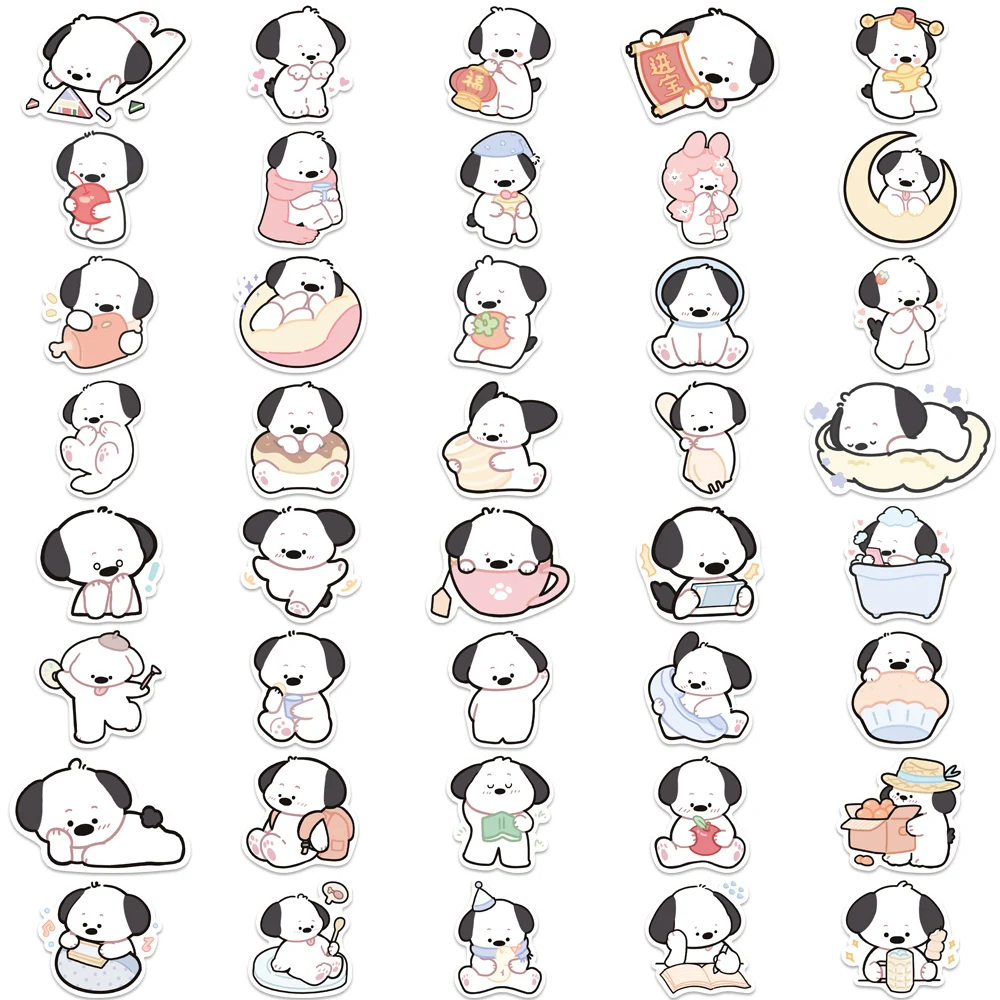 10/20/40pcs Cartoon black and white puppy Stickers Decals Cartoon Graffiti DIY  Notebook Luggage Wall Decoration PVC Sticker