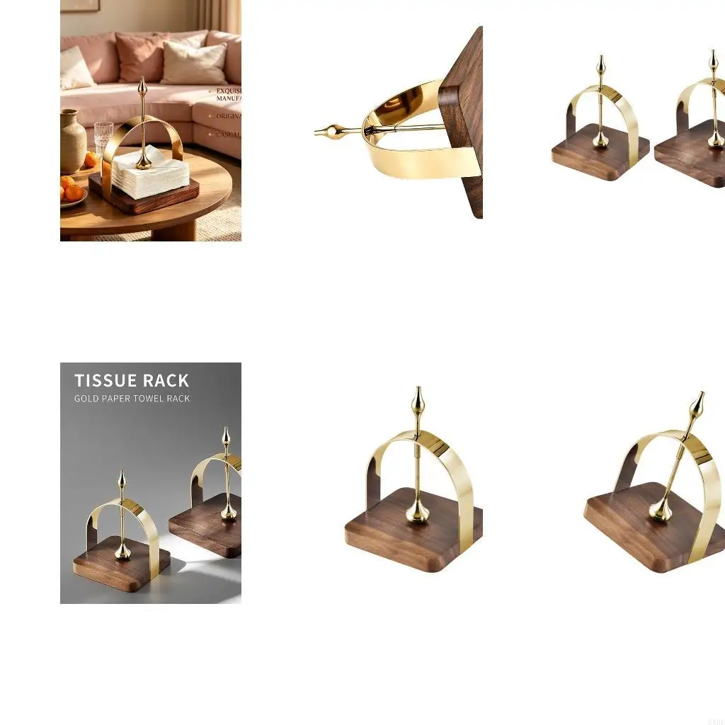 Square Napkin with Base, Gold- Metal Frame and Weighted Design for Dining Tables KXRE