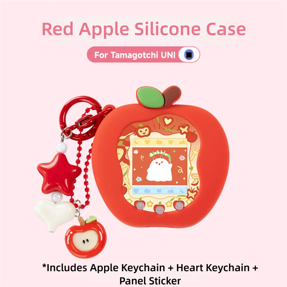 

Silicone Protective Cover Knob Cover with Panel Paper Pendant Decorative Cover Red Pink Strawberry for Tamagotchi Paradise Uni