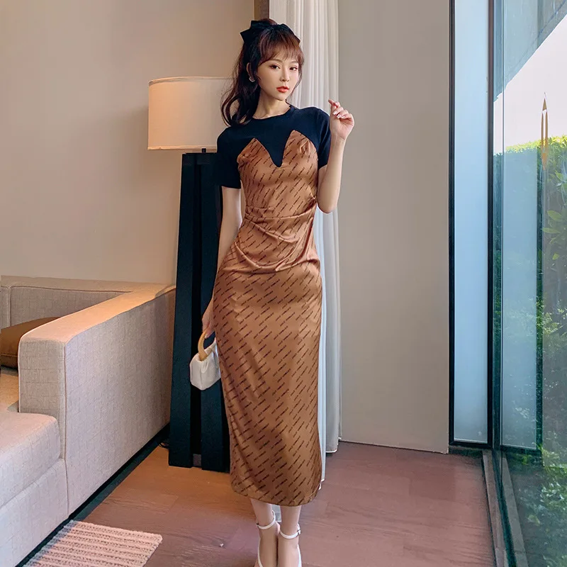 Robe longue deux pièces pour femmes, nouveau Design français, faux, coupe ajustée et fine, T-shirt avec lettres, été