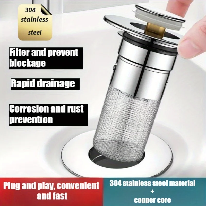 

Прыгающий фильтр для раковины в ванной комнате с медным сердечником, подходит для дренажа ванны и оборудования для предотвращения запаха умывальника отеля.