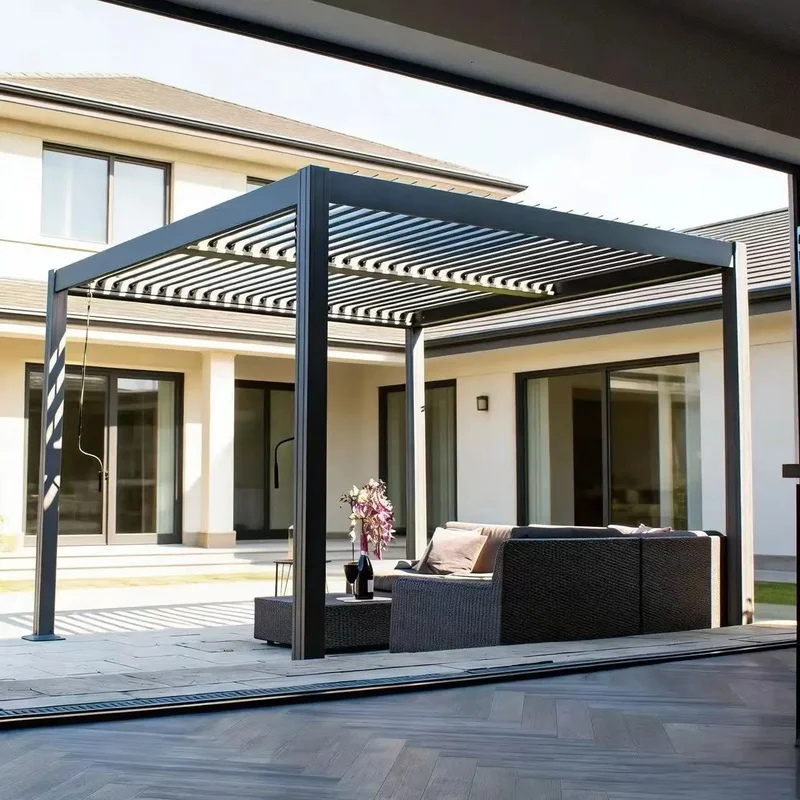 Outdoor Aluminum Alloy Bioclimatic Louvered Adjustable Slats Rainproof Anti-Powder Coated Pergola Customizable Dimensions