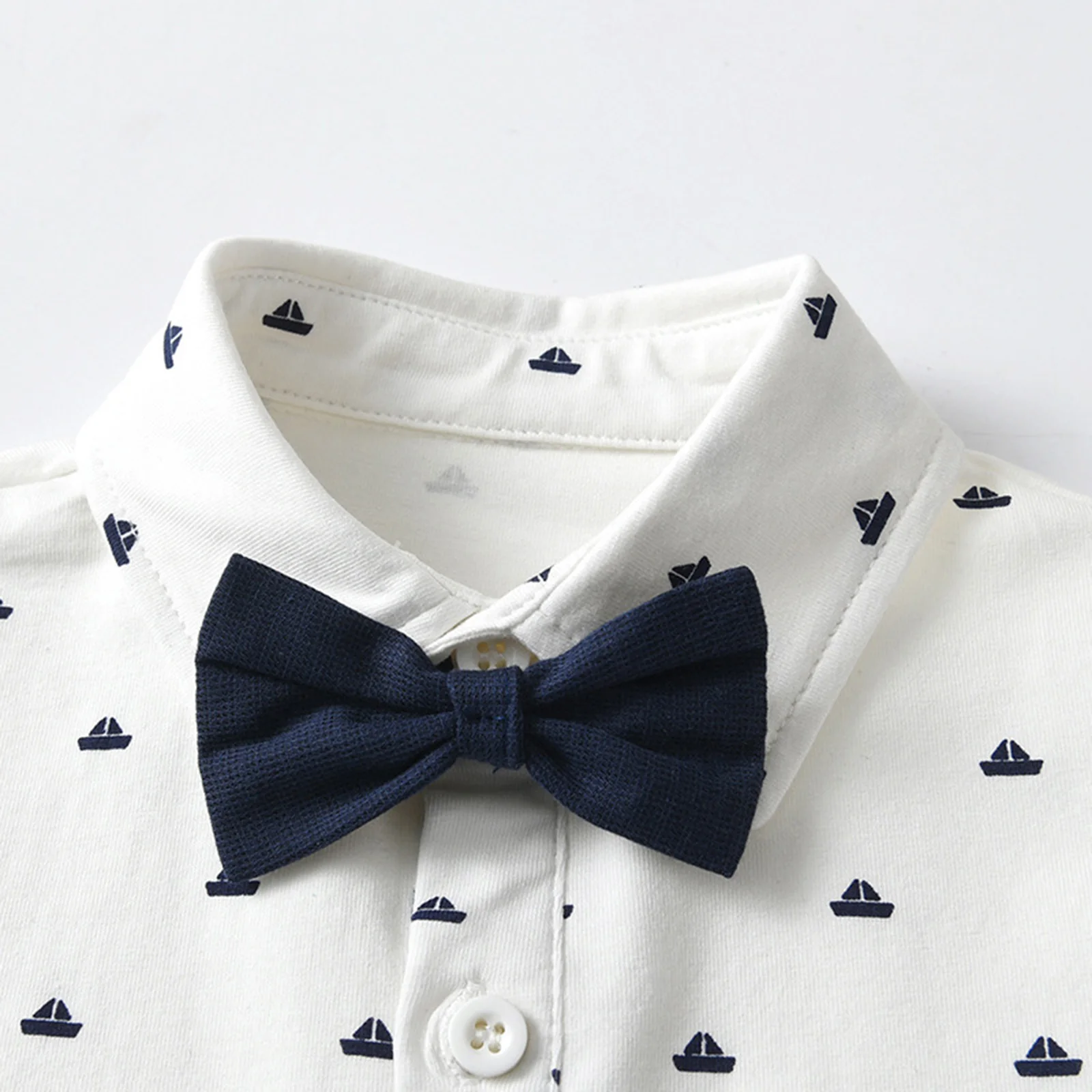 Boys Short Sleeves School Uniforms Baby Clothes Kids Gentleman Bow Tie Tops + Shorts Formal Party Suit Photography Costumes