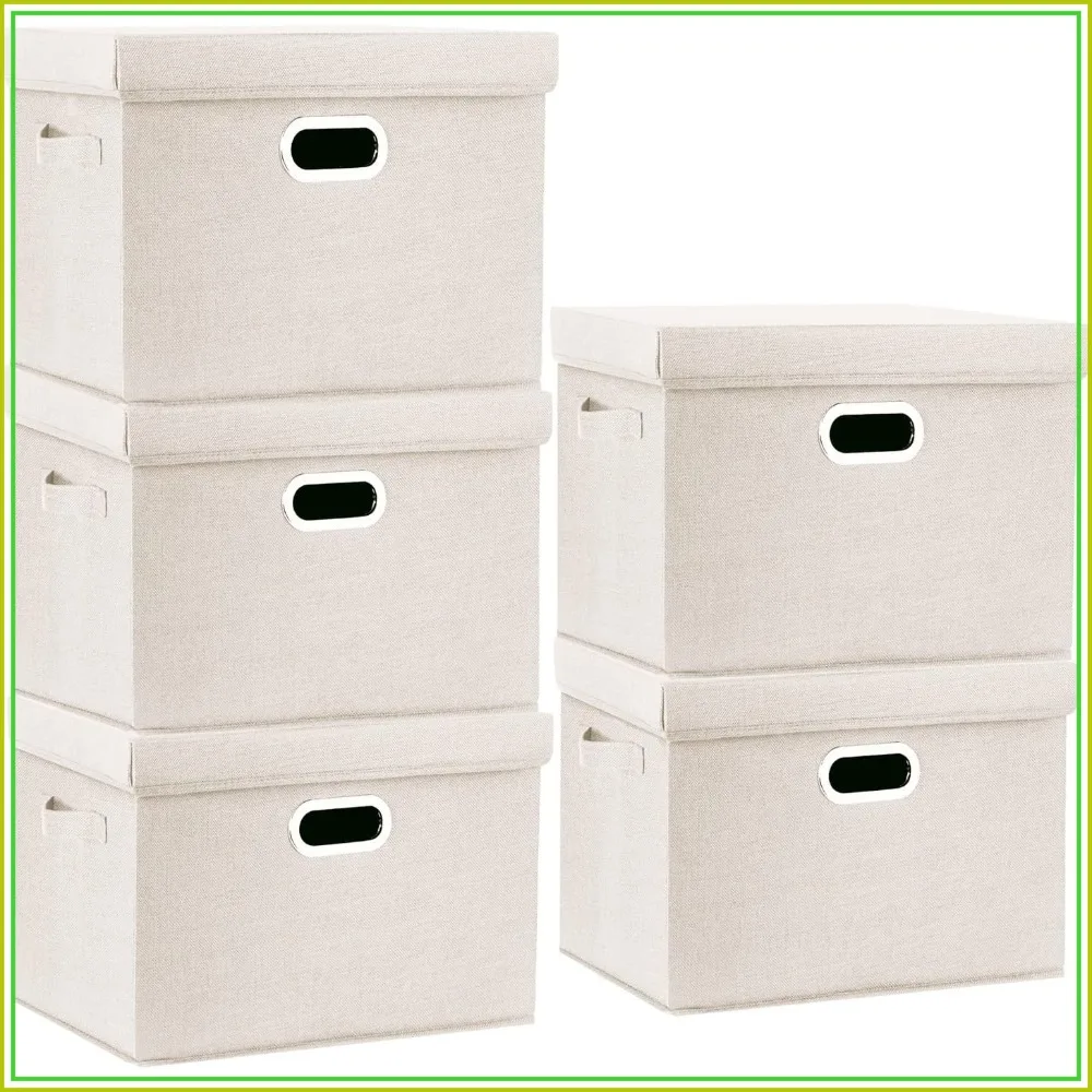 

Large Storage Bins with Lids, Collapsible Fabric Boxes, 5 Pack, 17.3x11.8x11.4 inches