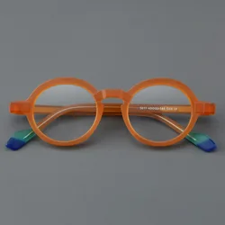 Acetate Round Reading Glasses Men Women Vintage Yellow Red Eyeglasses Frame Male Optical Myopia Prescription Glasses Tortoise