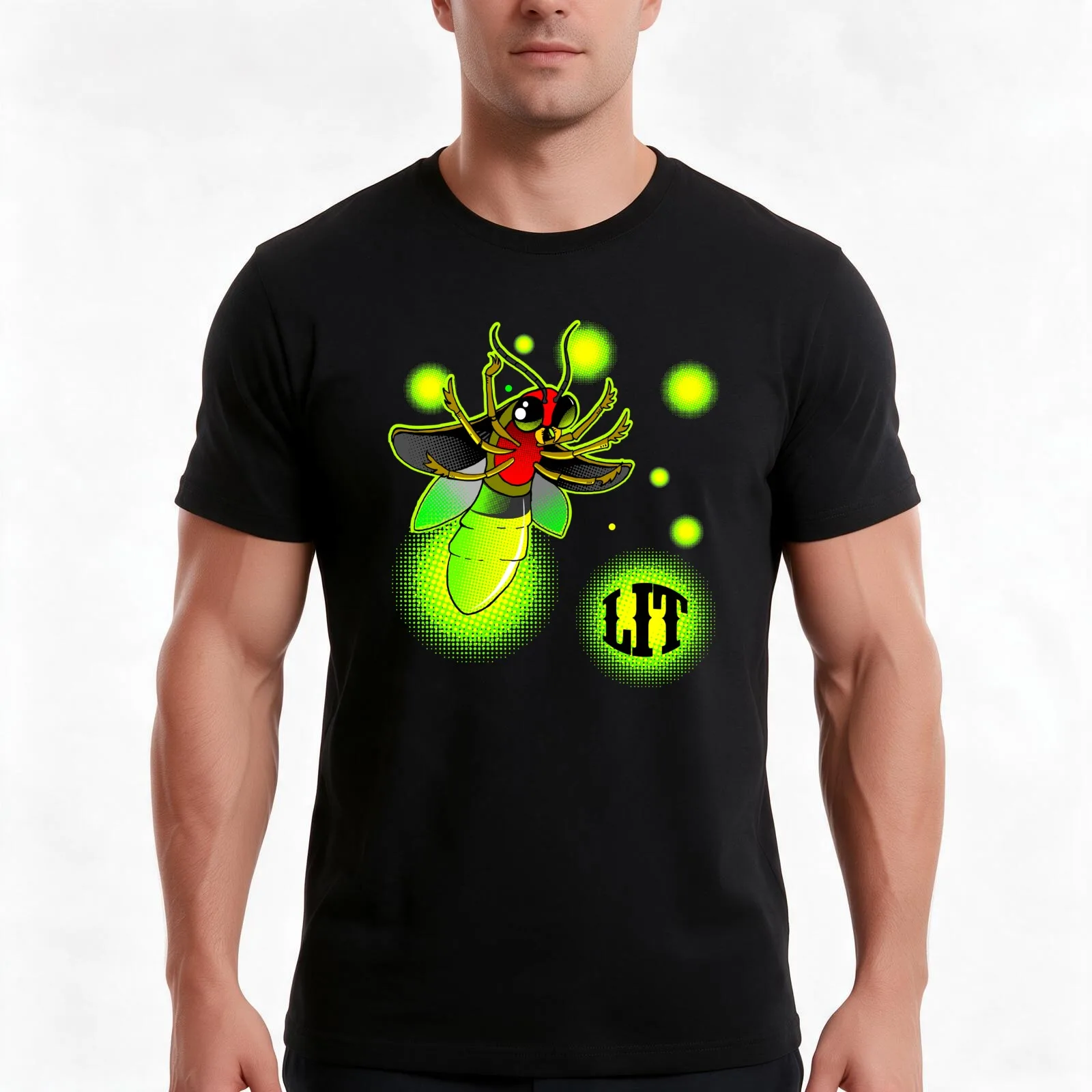 Lit Firefly Lightning Bug T-Shirt, Summer Casual Cotton Tee, Oversized Streetwear Tops, Vintage Graphic Print, Unisex Men Women