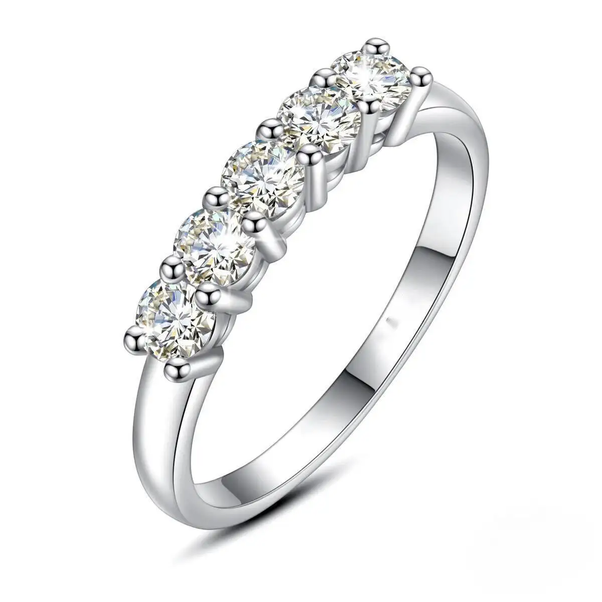 JH GRA-Zertifikat, Original, massiver Goldring mit 4 mm Moissanit für Damen, 5 Steine, 925er Silber, luxuriöser Schmuck, Verlobungsgeschenk, Trend – Detail 4
