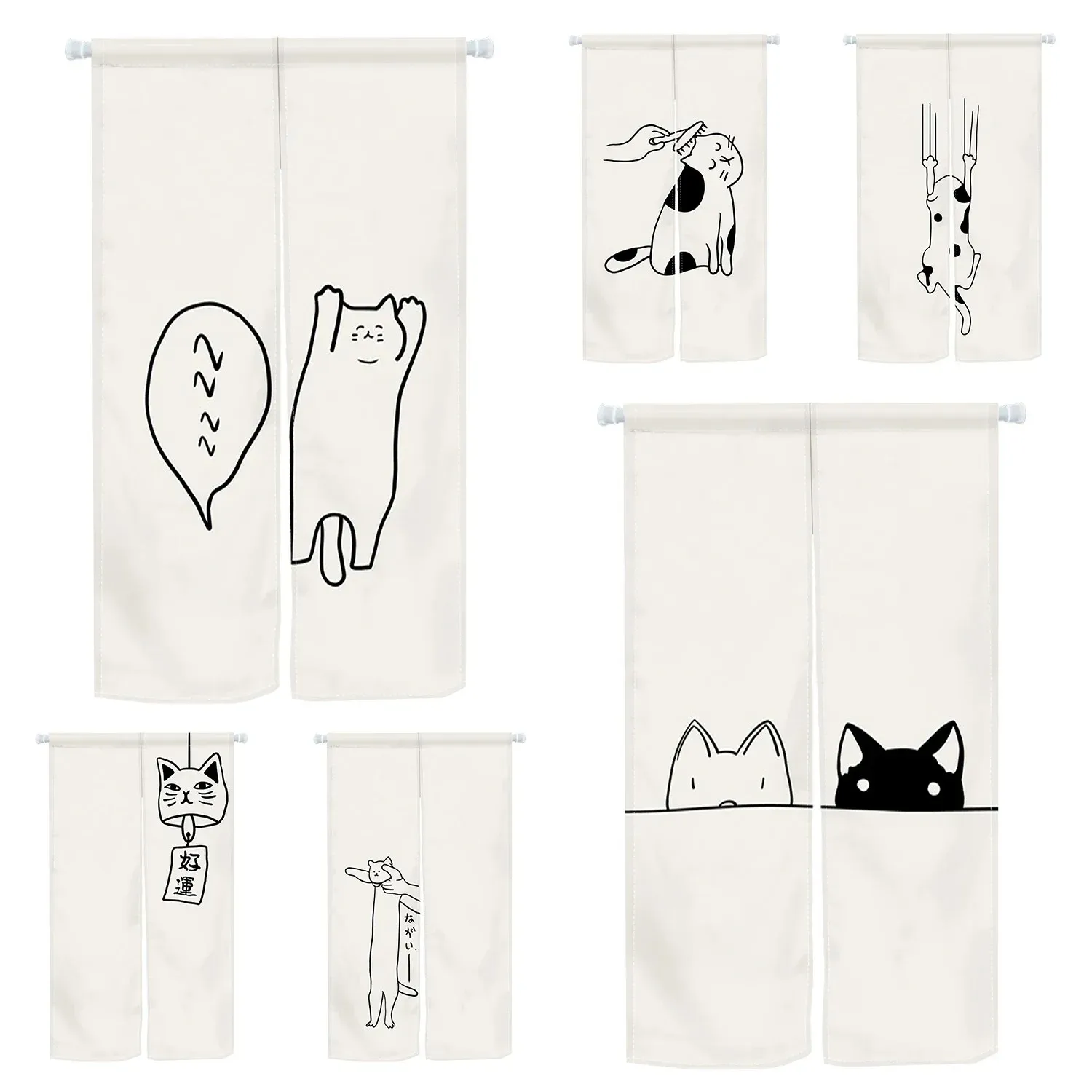 The Cartoon Cat Japanese-style Door Curtain Partition Is Suitable for Kitchens, Living Rooms, Foyers and Home Decoration