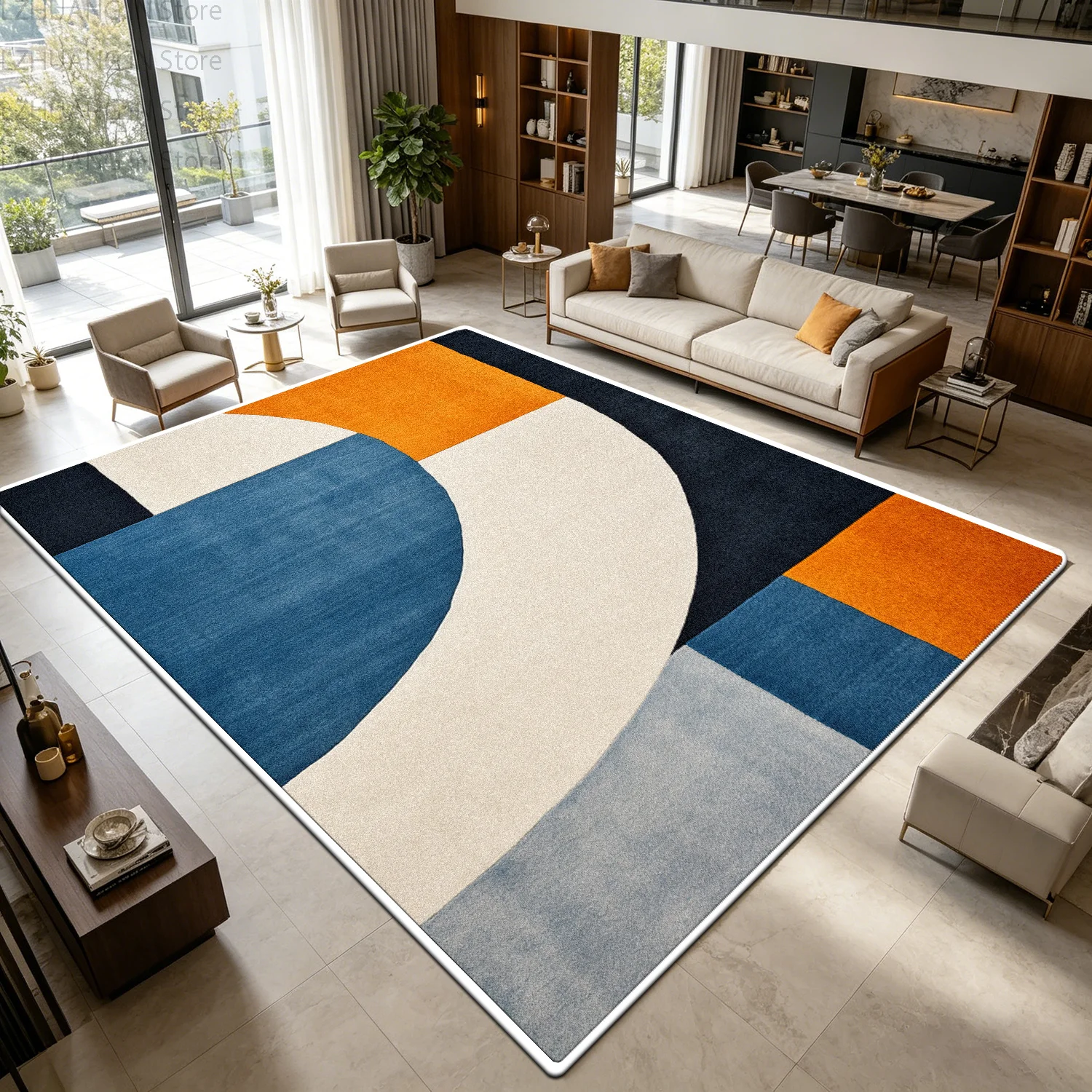 Modern Light Luxury Geometric Style Living Room Rug Decoration Home Non-slip Soft Carpet Large Area Easy Clean Fluffy Floor Mats