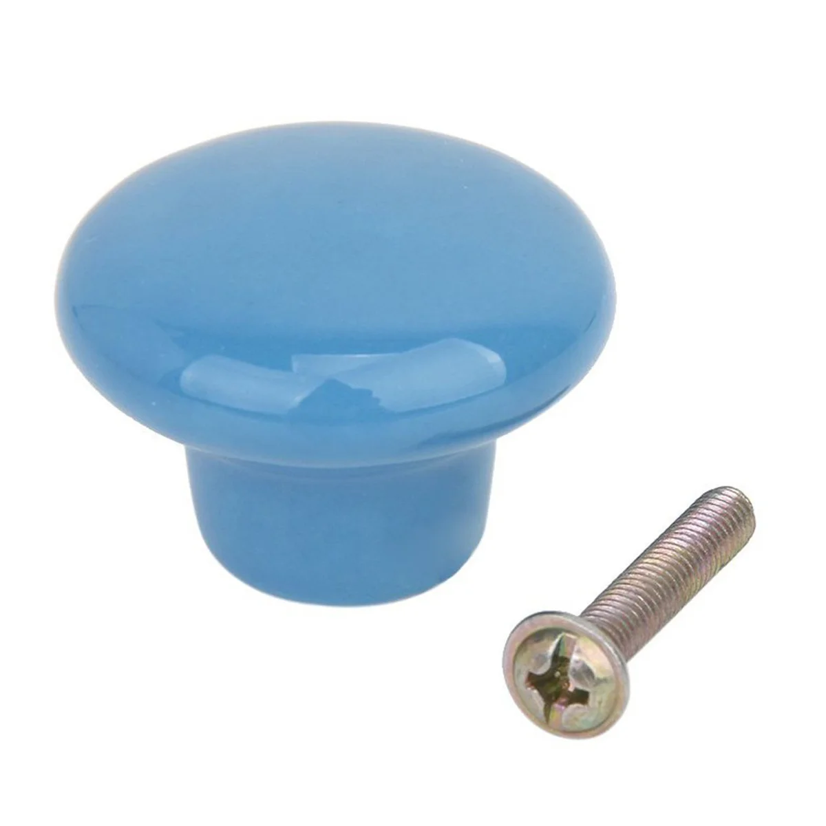 5Pcs Round Drawer Knobs Ceramic Cupboard Handles Blue Finish for Kitchen Furniture Upgrade Modern Simple Design Size S