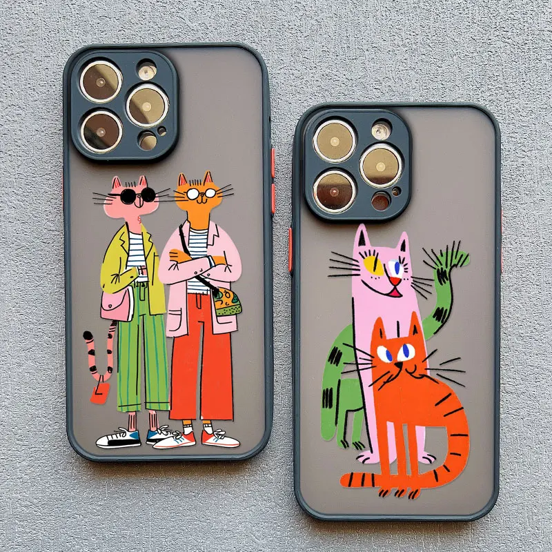 

Abstract Creative Hand-drawn Cute Cat Phone Case For iPhone 15 14 Plus Pro Max 17 16 Pro Max 13 Mini 12 11 Pro Max Back Covers
