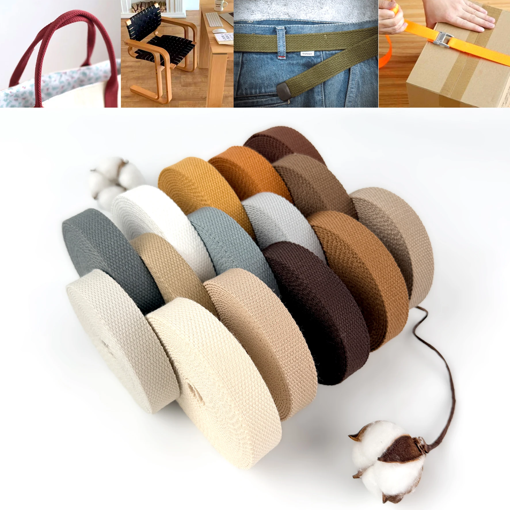 6mm/20mm 단색 폴리에스터-면 혼방 웨빙 |   길이 3야드, 두껍고 친환경적입니다. |   내마모성, 세탁 가능, 다목적 |   DIY/가방/의류 액세서리 (검정, 흰색, 회색, 자연색)