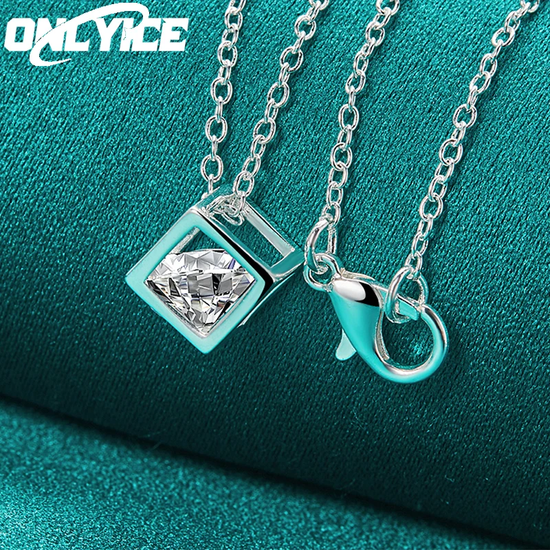 

Hot 925 Sterling Silver Shiny AAA Zircon Square Pendant Necklace For Man Women Wedding Charm Jewelry Luxury Gift 40-75cm Chain