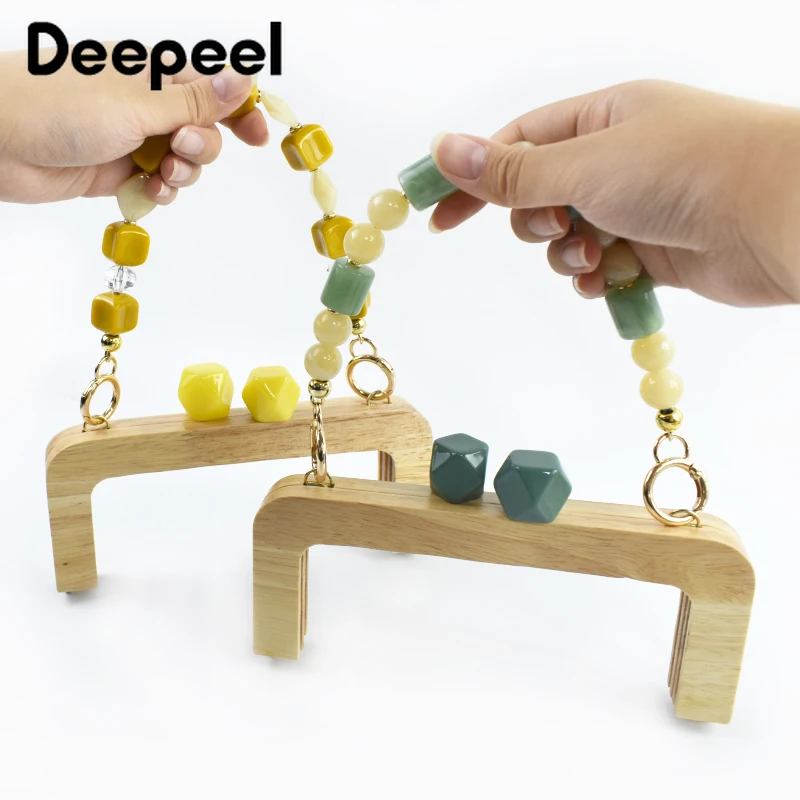 

1Pc 20cm Wooden Bags Handle Resin Handbag Strap Chain Purse Frame DIY Handmade Wovenbag Wallet Clutch Kiss Clasp Bag Accessories