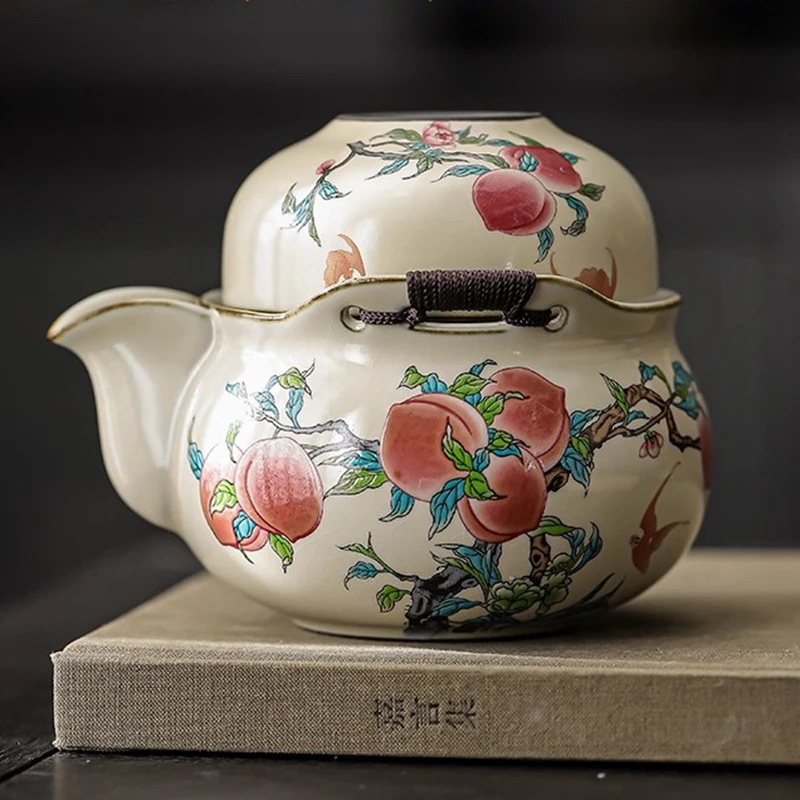 

Бежевая чашка Ru Kiln Nine Peaches Quick Guest Cup Ru Porcelain Дорожный чайный сервиз Портативная чашка для чая кунг-фу Керамическая один горшок Три чашки