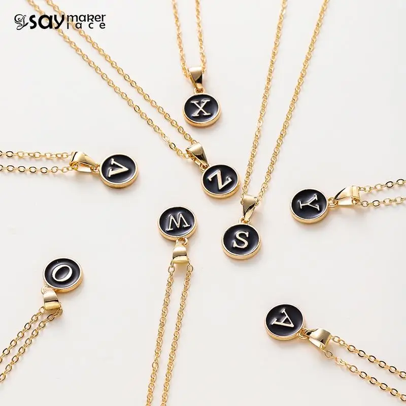 Initial A-Z Necklace Choker Chains Black Metal English Letter Pendant Personalize Alphabet Pendant Jewelry for Women Men