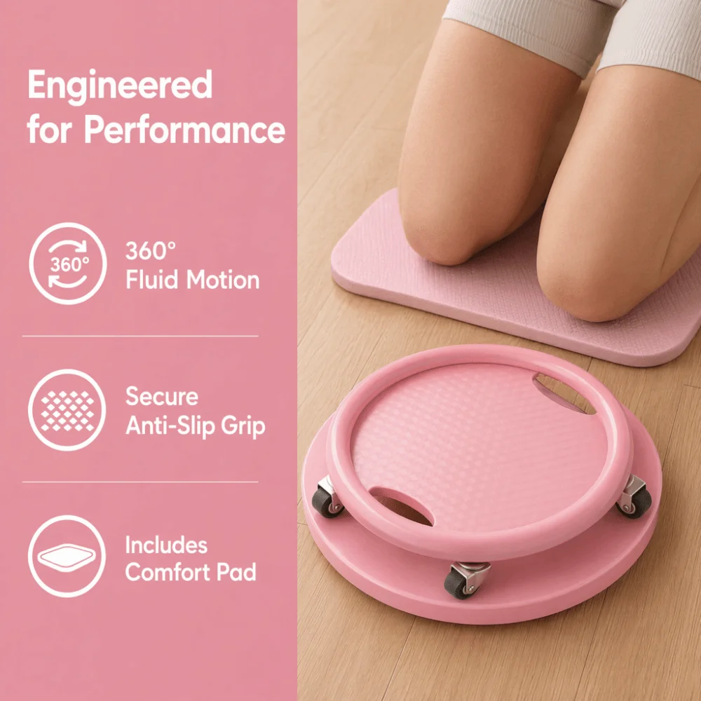 6pcs PP Abdominal Exercise Board Silent Wheels Anti-Slip Texture Fitness Slider Board Ergonomic Grip 360 Degree Rolling