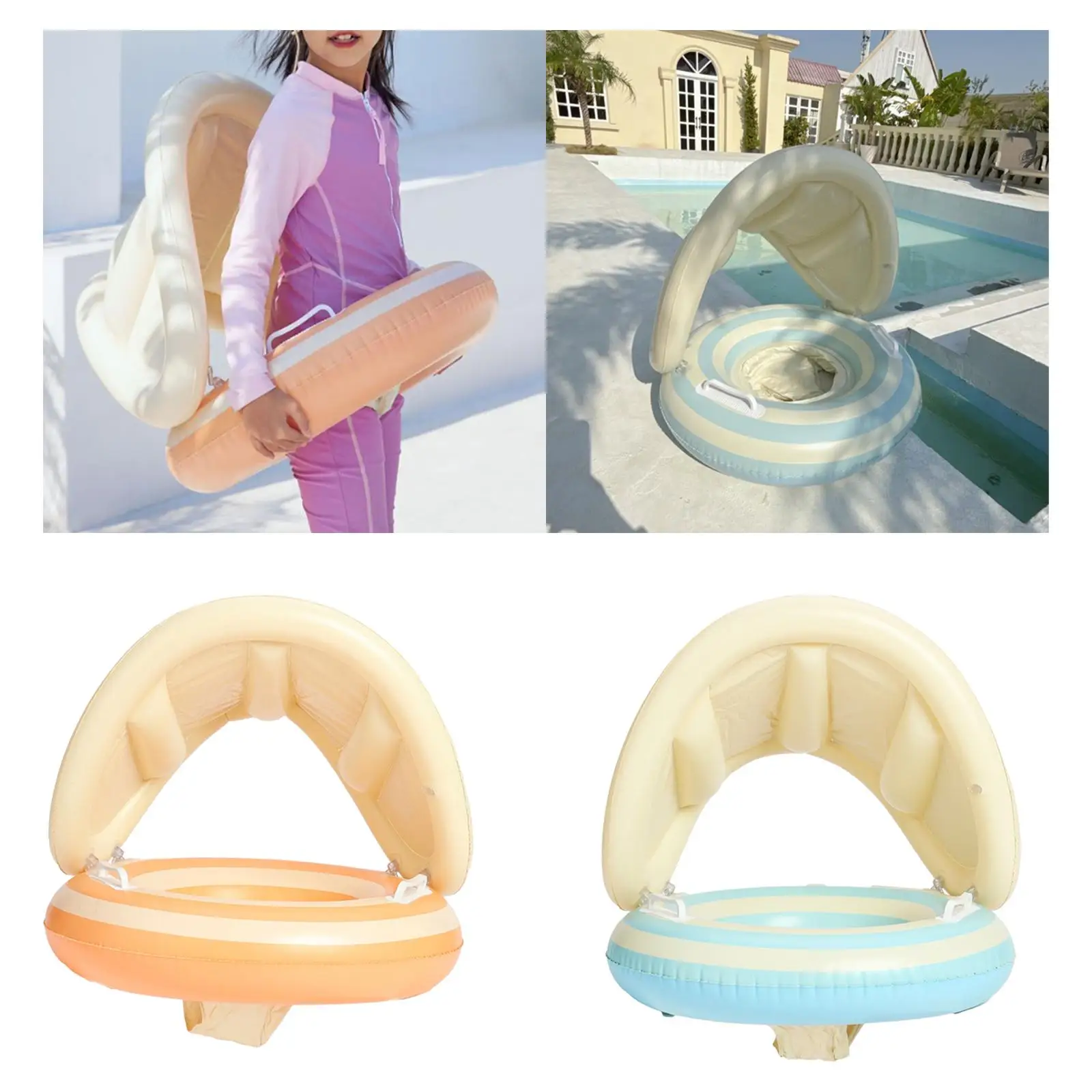 

Inflatable Baby Pool Float with Canopy Swimming Ring for Infants Beginners