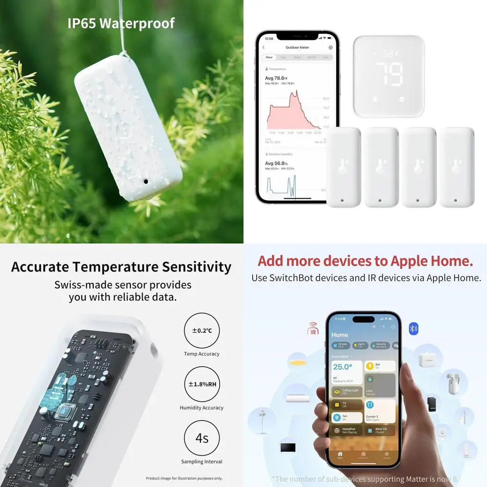 

4-Pack Wi-Fi Humidity & Temperature Sensor with Hub 2, Matter Compatible, Weatherproof IP65, Smart Alerts, Works with Alexa