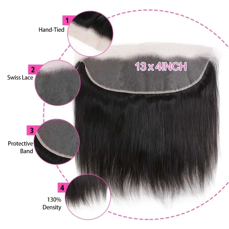 Brazilian Bone Straight Hair Bundles With Frontal Closure 100% Human Hair 3 Bundles With 13X4 Transparent Ear To Ear Lace Front