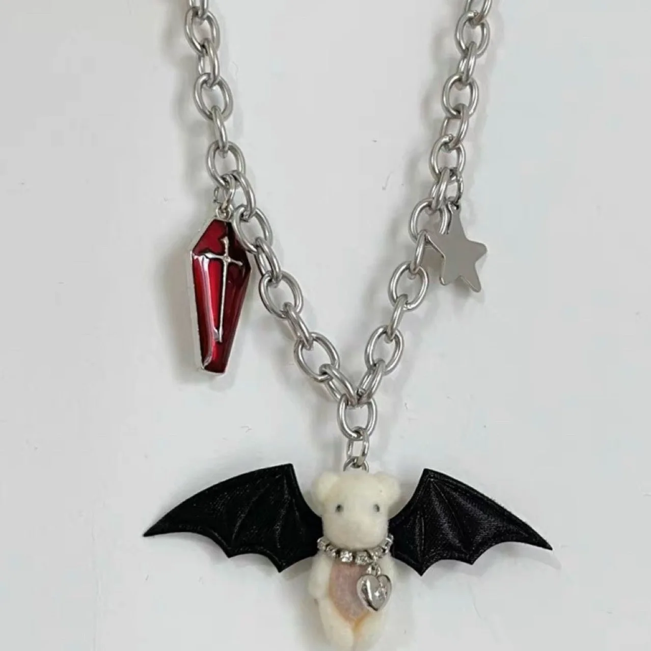 Dark Gothic Demon Wings Bear Plush Star Necklace Japanese Korean Ins Style Sweet Cool Hot Girl Y2K Subculture