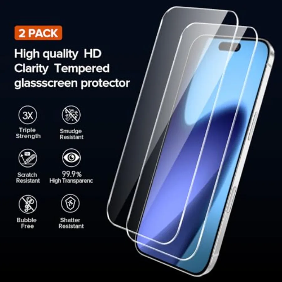 حافظة 3 في 1 لهاتف آيفون 17 6.3 2025 مع 2 عبوة من واقي شاشة من الزجاج المقسى [حماية من الدرجة العسكرية] با شفافة بلوري