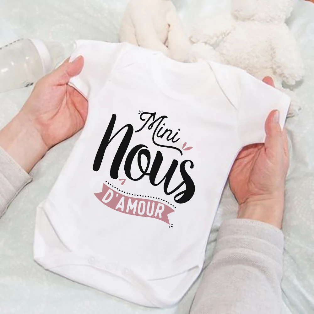 Mini Nous D'amour French Print Baby Bodysuit Newborn Short Sleeve Romper Clothes Infant Shower Gift Cute Toddler Jumpsuit Outfit