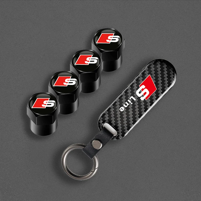 4pcs Auto Emblem Tire Valve Stem Cap Case Car Keychain For Audi A1 A2 A3 A4 A5 A6 A7 A8 Q1 Q2 Q3 Q4 Q5 Q6 Q7 Q8 TT RS3 S5 B8 RS6