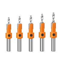 5pcs Countersink Router Bit Set Woodworking Screw Extractor Step Drill Metal Taper Hole Drill for Wood, 8mm
