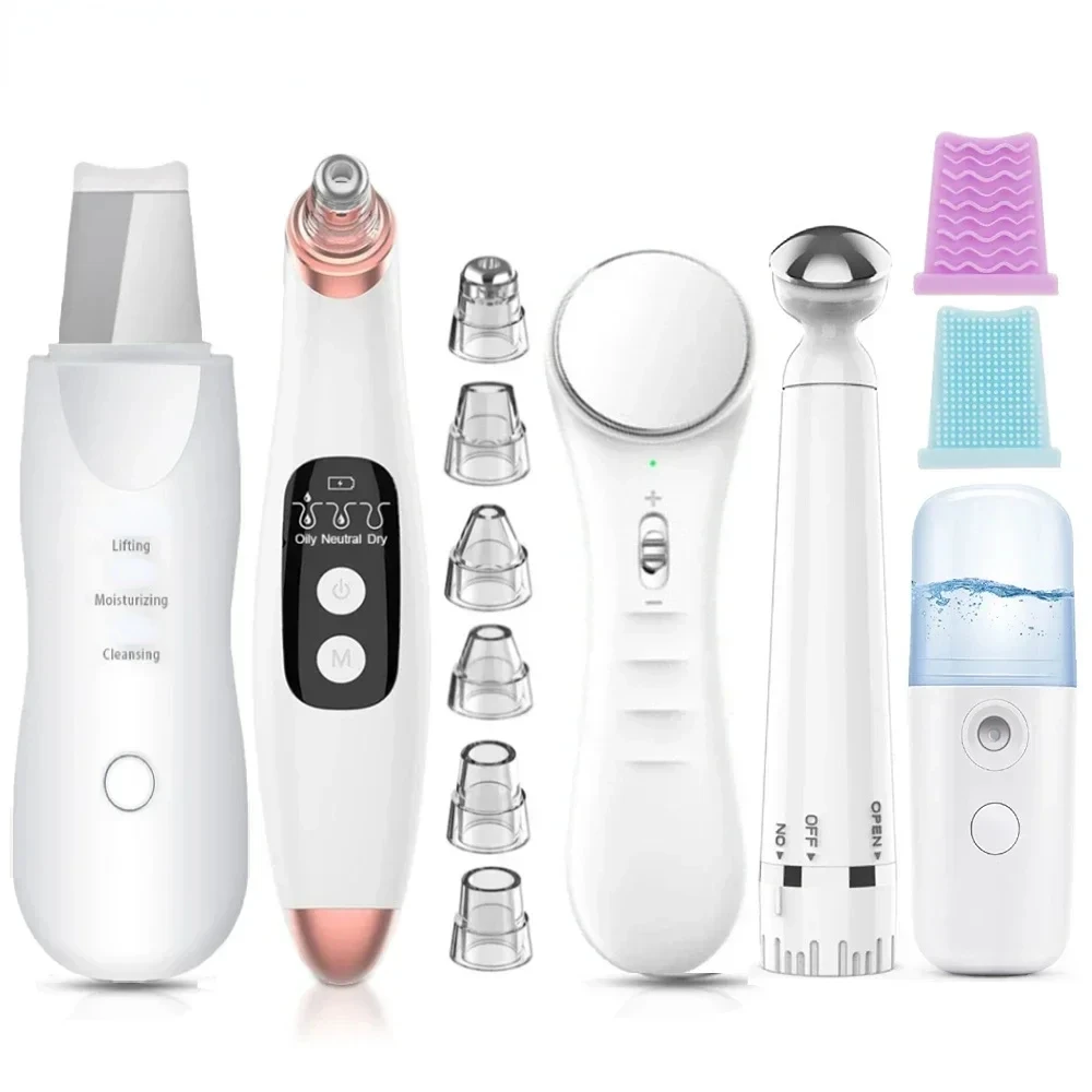 

Ultrasonic Skin Scrubber+Blackhead Remover Electric Pore Cleaner+Nano spray Face Steamer+facial massager instrument+Eye beauty