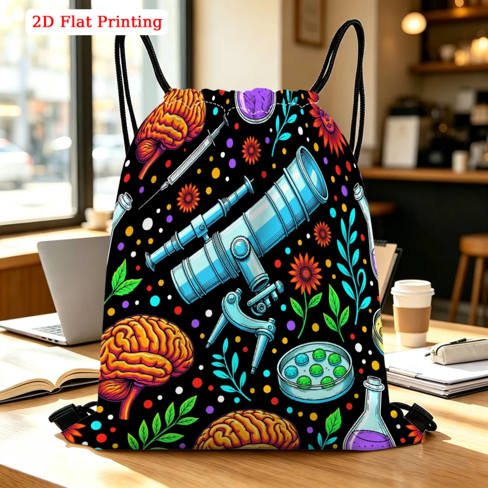 Science Brain Telescope Microscope Drawstring Backpack, Travel Shoe Bag, Fitness Sports Backpack, Outdoor Bag