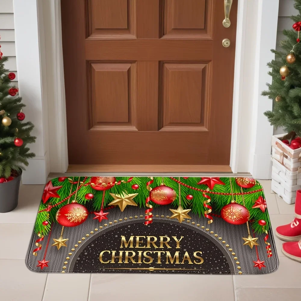 Christmas Bell Welcome Door Mats Home Decor Carpet for Room Kitchen Hallway Balcony Rugs Easy-Clean for Christmas Decorations