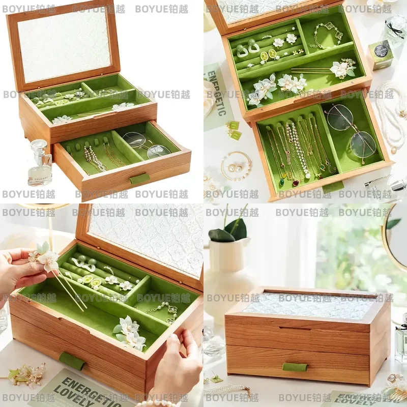 Retro Wooden Jewelry Box Exquisite Necklace Storage Organizer Practical Gift for Birthday Wedding Anniversary Elegant Decor
