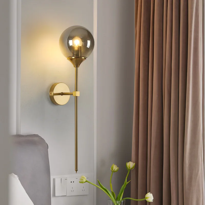 Nordic minimalist living room bedroom wall light bedside study aisle light luxury creative personality round glass lamp ﻿