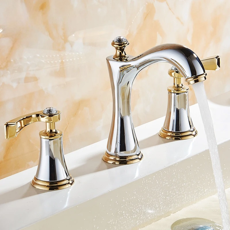 Three-hole basin faucet, split-type double-handle cold and hot bathroom cabinet, bathroom, European washbasin faucet