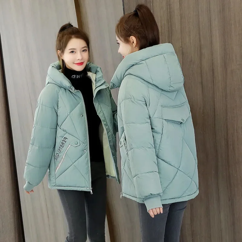 2024 New Autumn Winter Waterproof Windbreaker Puffer Jacket New Women Hooded Black Snow Parka Short Cotton Padded Jacket Coat