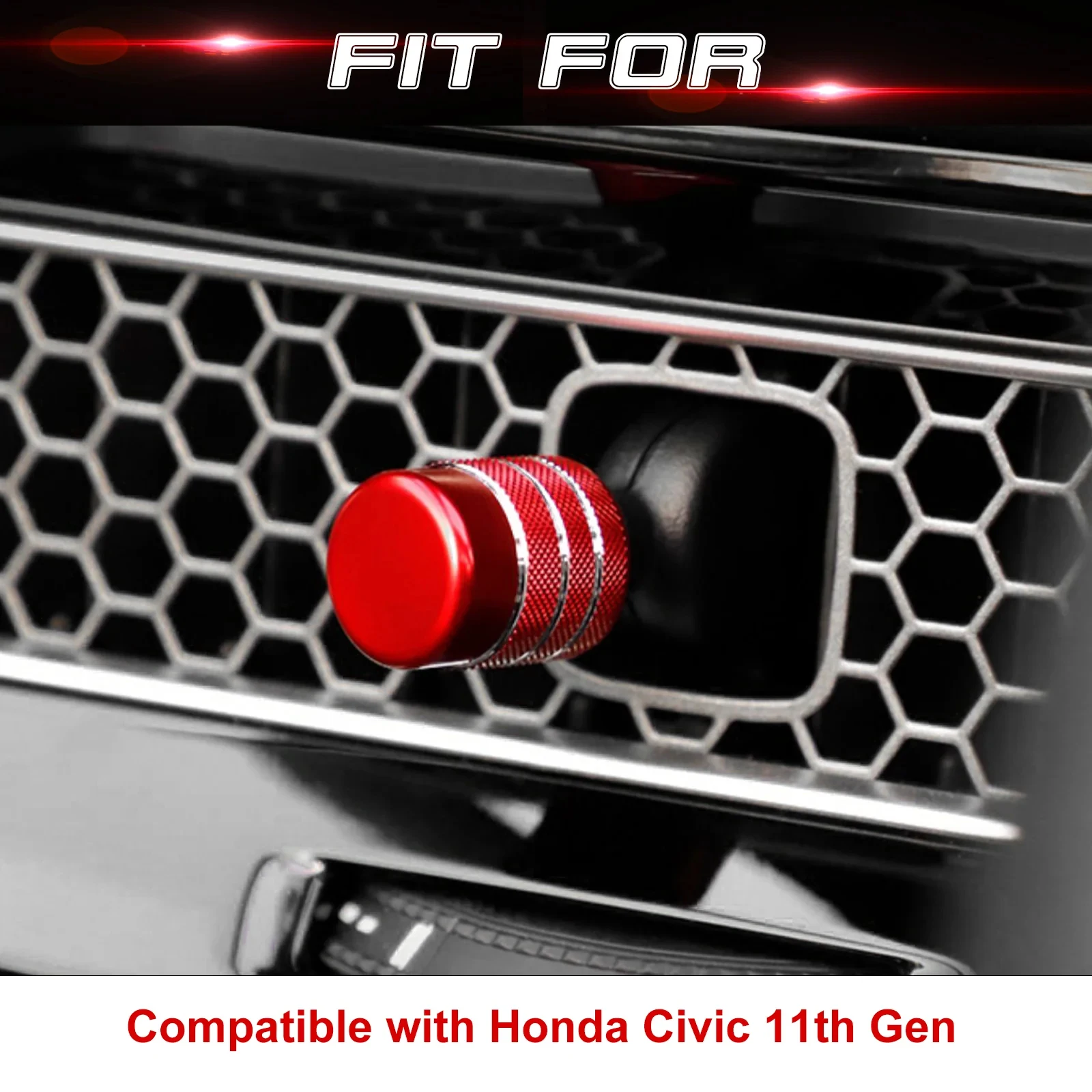4pcs RED Center Console Air Vent AC Outlet Switch Knob Button Ring Frame Cover Overlay Trim Sticker For Honda Civic 11th Gen