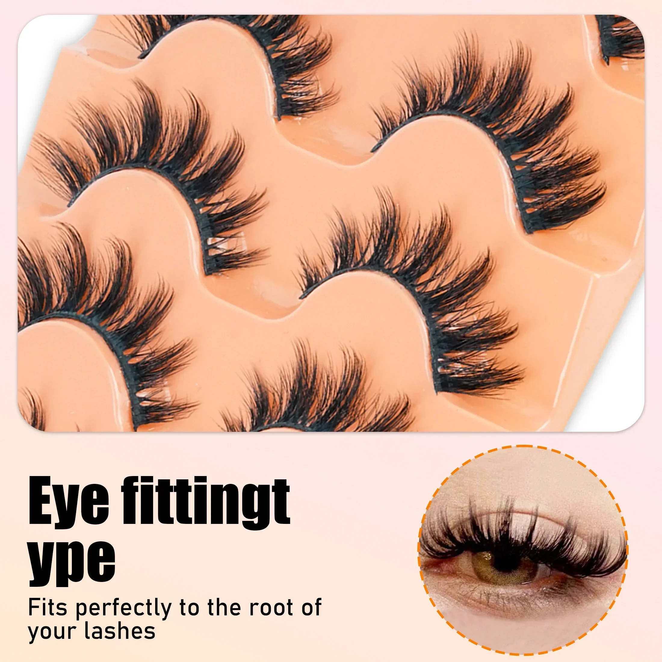 5 Pairs Cat Eye 8D Russian Volume Strip Lashes Fluffy Faux Mink Wispy Long CurlyReusable False Eyelashes For Women Beauty Makeup