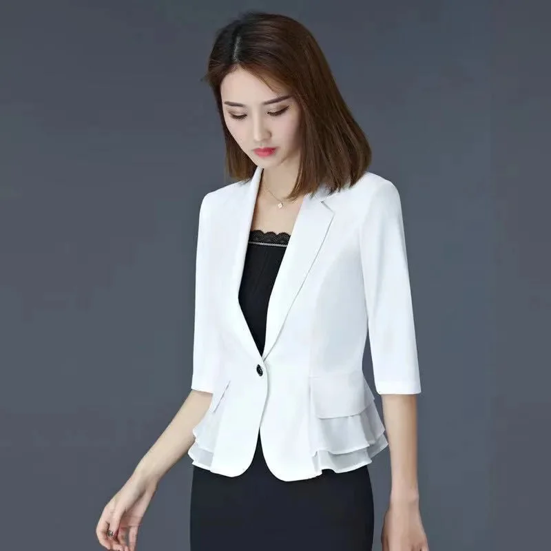 Drei-Viertel hülse Mesh Professionelle Blazer OL Jacke frauen Kurze 2022 Neue Design Gefühl Anzug Sommer Weiße Sonne schutz Coa