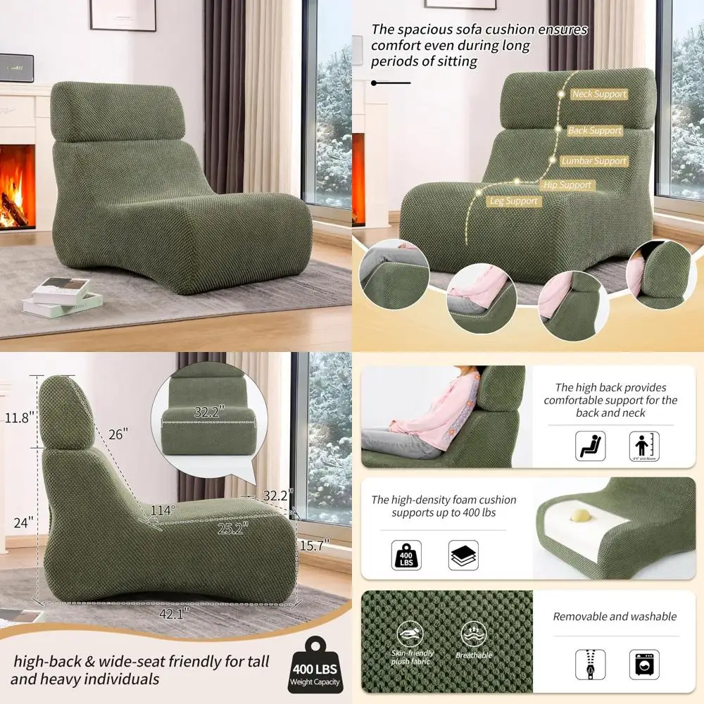 Compact Chaise Lounge Sofa for Small Spaces, Adult Lazy Floor Sofa Chair, Cloud Comfort for Living and Bedroom Use