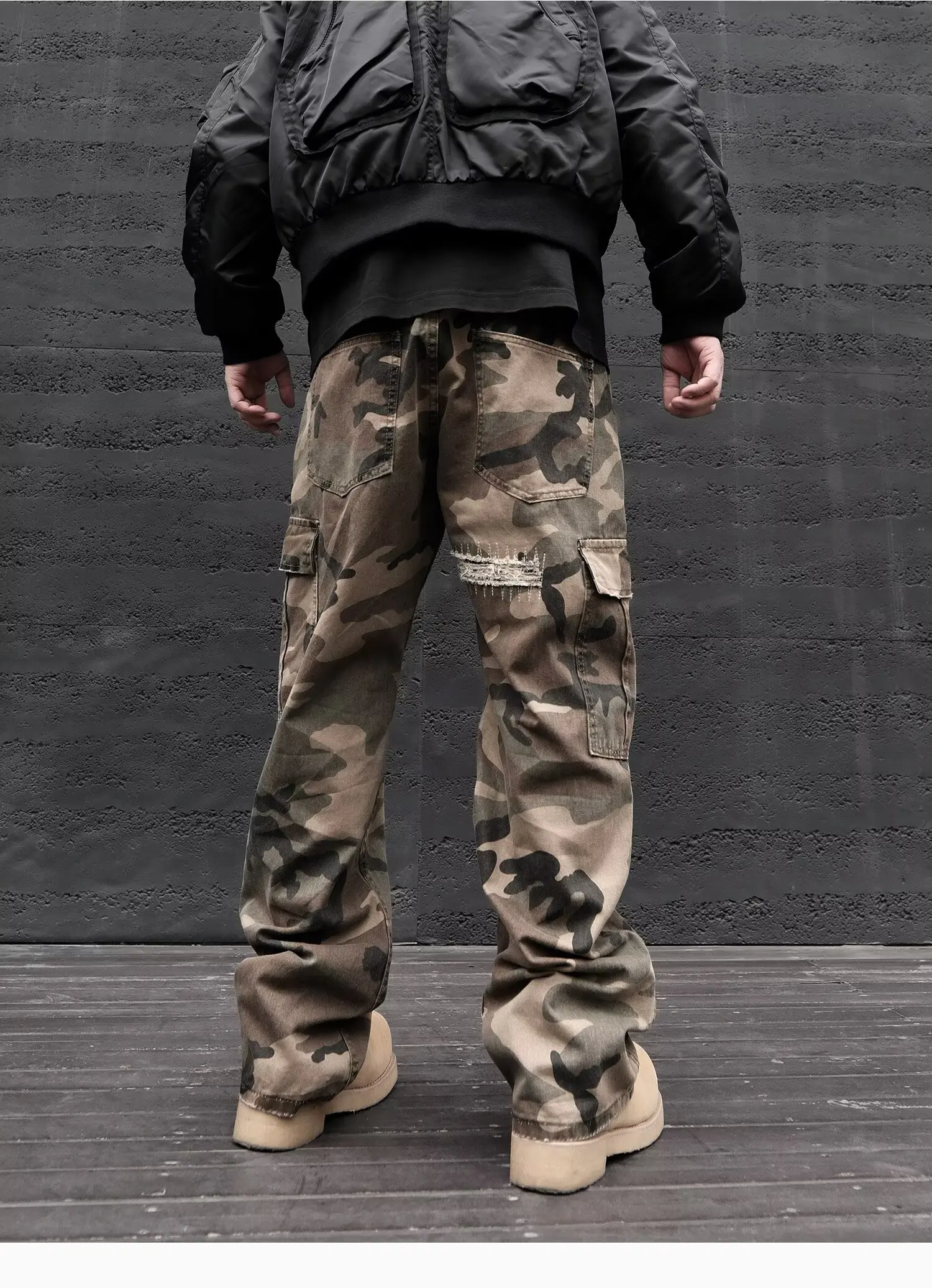 الأمريكية الرجعية التمويه الجينز الرجال الربيع الصيف البضائع السراويل جديد فضفاض متعدد جيب مستقيم الساق بناطيل كاجوال y2k الجينز