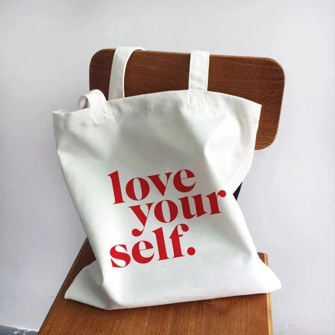 

Women's Canvas Tote Shoulder Bag Inspirational Quote Typography Minimalist Social Message Self Love Print Stylish Trendy Daily
