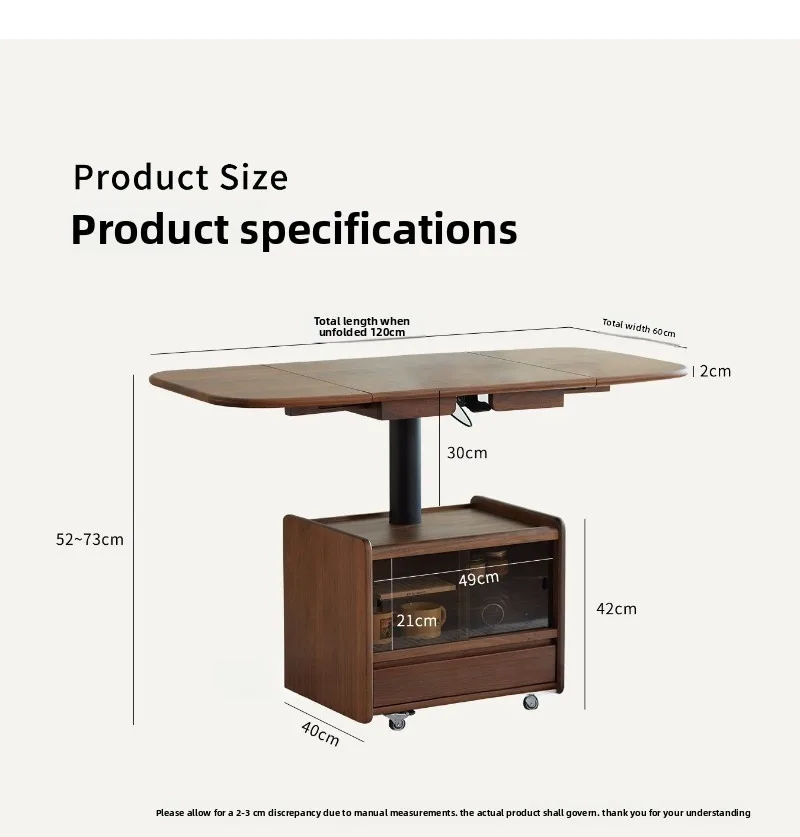 Nordic solid wood lifting coffee table living room small apartment mobile folding tea table black walnut dining table