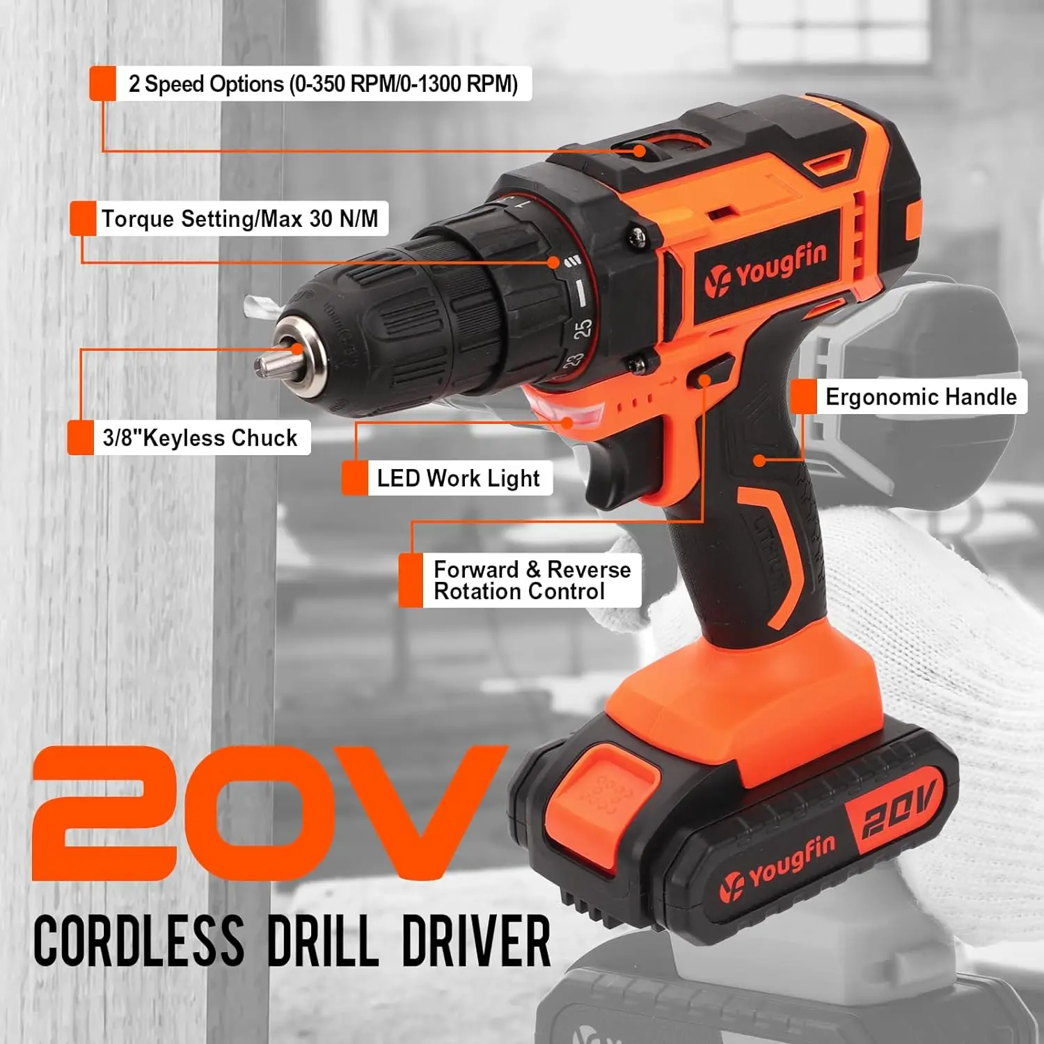 Power Tool Combo Kit with 20V Cordless Drill (3/8